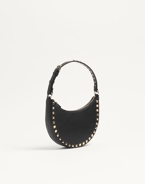 Valentino Garavani - Mini Rockstud Hobo Bag In Grainy Calfskin - Black - Woman - Shoulder Bags